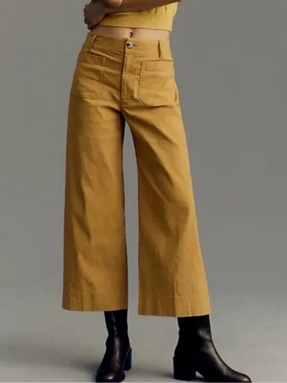 Anthropologie Wide-Leg Crop Pants in Light Yellow